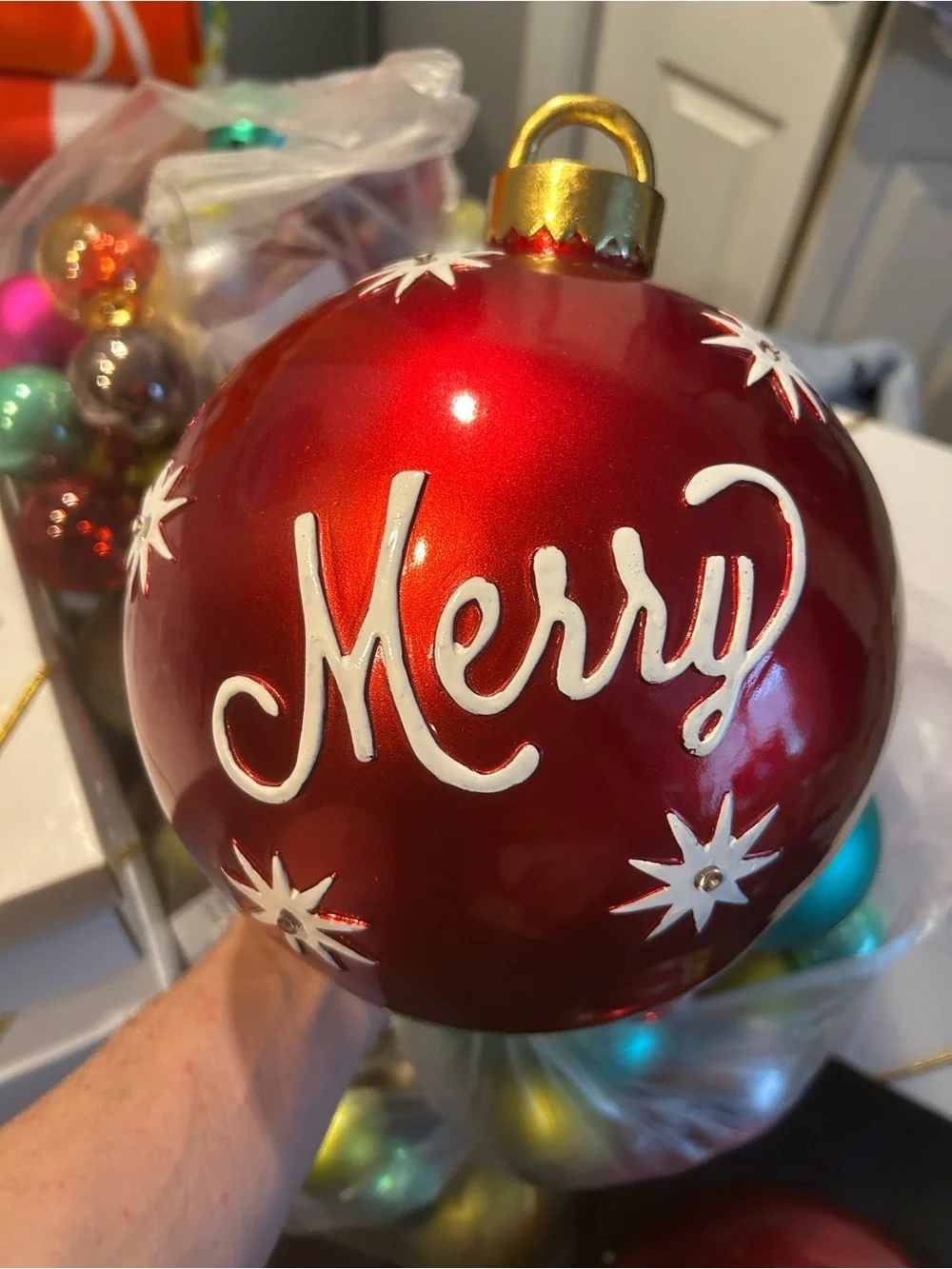 Grandin Road Merry Christmas Oversized Ornament Pair — NEW